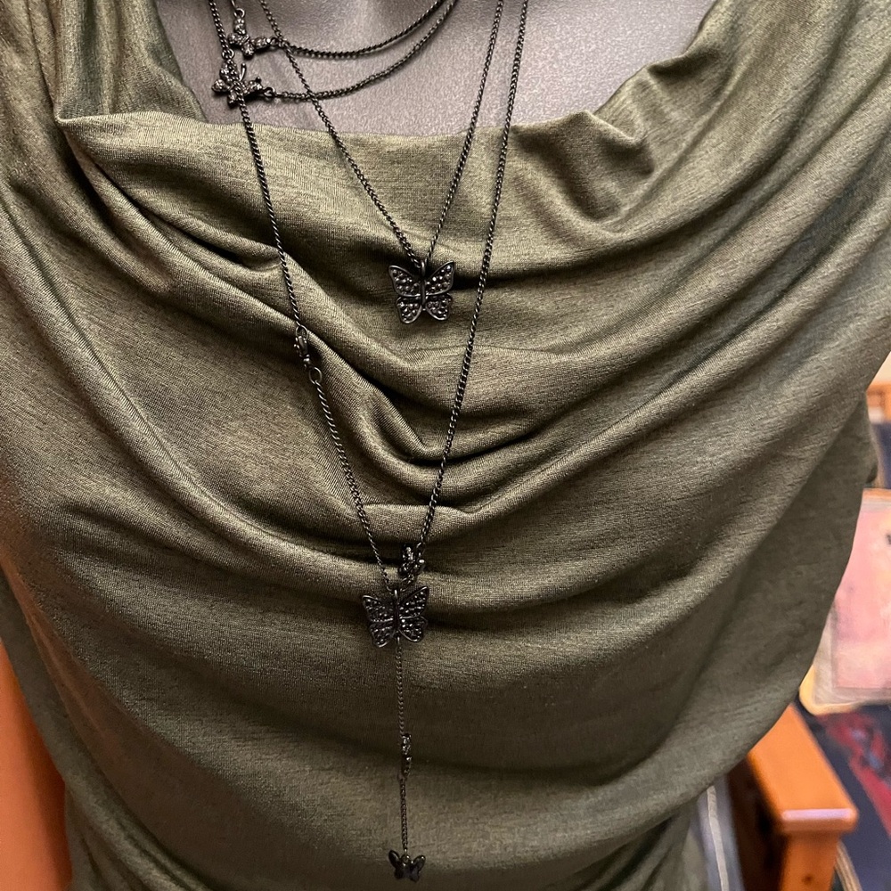 NWT Signed Lovisa Goth Flapper Black Butterfly Gunmetal Necklace